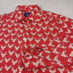 Simon Banks Medium 15.5 Mens Shirt Ugly Xmas Reindeer Button Up Long Sleeve